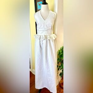 Vintage Dress Maxi 70s-80s Vicky Vaughan NWT Pique/Eyelet Peplum Waist Halter